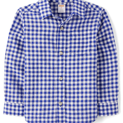 Gymboree Boys' and Toddler Long Sleeve Button Up Shirts, Navy Narrows, 10