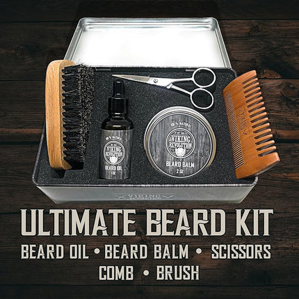 Viking Revolution - Beard Grooming Kit for Men - Ultimate Beard Kit with 100% Boar Beard Brush, Beard Comb, Citrus Beard Balm, Unscented Beard Oil & More - Valentines Gifts for Him - Gifts for Men