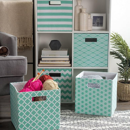 DII Hard Sided Collapsible Fabric Storage Container for Nursery, Offices, & Home Organization, (13x13x13) - Lattice Aqua