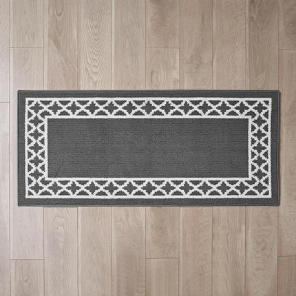 Nautica – Tufted Runner Rug | Collin Trellis Border Design | Modern Home Décor | Non-Slip| Machine Washable | Carpet for Entryway & Hallway | Measures 26” x 60” | Dark Grey and White