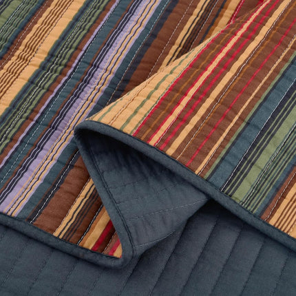 Chezmoi Collection Avery 3-Piece Multi-Color Striped 100% Washed Cotton Quilt Set King Size