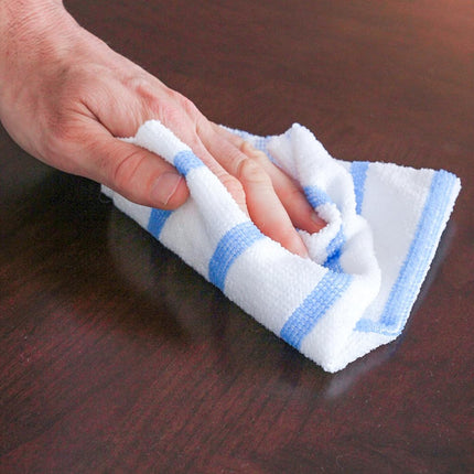 Viking Car Care Chiffons de nettoyage en microfibres sans bords à rayures blanches/bleues, lot de 50