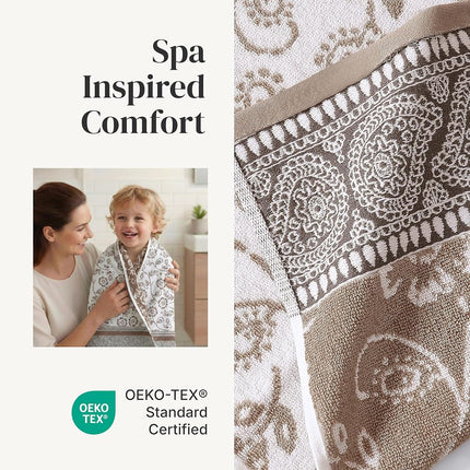 Modern Threads 6 Piece Set, 2 Bath Towels, 2 Hand Towels, 2 Washcloths Yarn Dyed Jacquard/Solid Towel Set Ophelia Fawn
