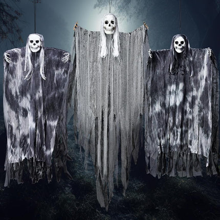 JOYIN 3 Pcs Hanging Halloween Skeleton Ghosts Decorations Outdoor, Grim Reapers for Best Halloween Outdoor Decorations, Haunted Haunted House Prop, Party Supplies