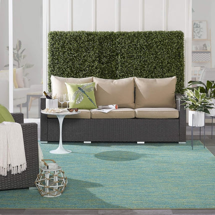 Nourison Essentials Indoor/Outdoor Blue Green 9' x 12' Area Rug, Easy Cleaning, Non Shedding, Multi-purpose, Machine Made, Polypropylene, Rectangular, 12' x 9'