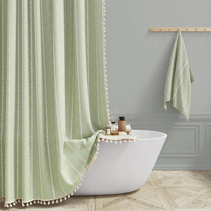 BTTN 72x96 Extra Long Boho Linen Heavy Duty Shower