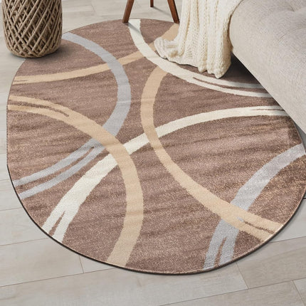 Rugshop Modern Wavy Circles Design Oval Rug, Non-Shedding Carpet for Bedroom, Living Room, or Dining Room, Brown, 5' x 7' Oval