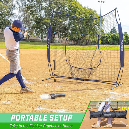 GoSports 7x7 ft Baseball & Softball Batting & Pitching Net with Strike Zone – Available in Team Colors - Navy