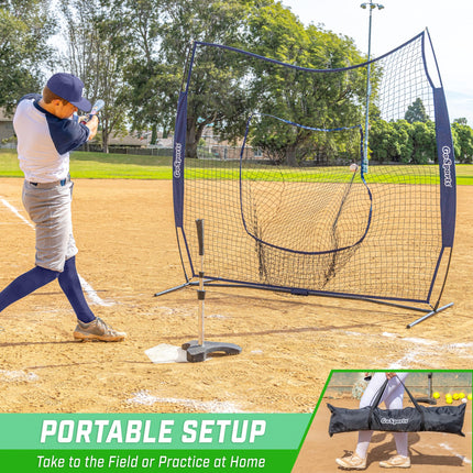 GoSports 7x7 ft Baseball & Softball Batting & Pitching Net with Strike Zone – Available in Team Colors - Navy