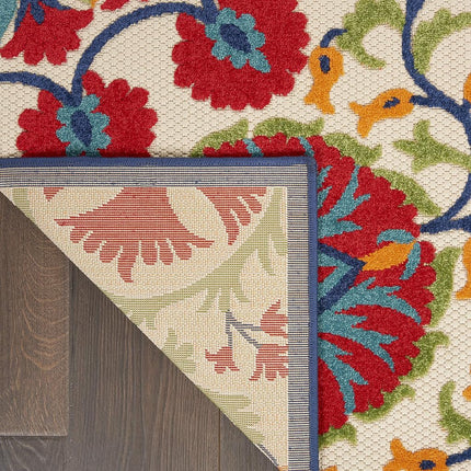Alfombra de área Nourison Aloha para interior/exterior rojo/múltiple de 0.6 m x 1.8 m, fácil de limpiar, no suelta pelo, para dormitorio, sala de estar, comedor, terraza, patio trasero, patio (0.6x1.8)