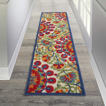 Nourison Aloha Tapis d'intérieur/extérieur rouge/multicolore 0,68 m x 2,43 m, facile à nettoyer, ne perd pas ses poils, pour chambre à coucher, salon, salle à manger, terrasse, jardin, patio (2x8)