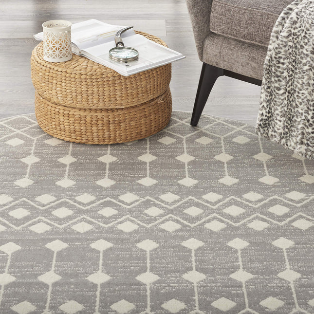 Nourison Grafix Bohemian Contemporary Grey Area Rug (5' Round), 5'3"XROUND,