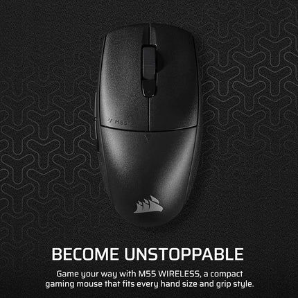Corsair M55 WIRELESS Lightweight FPS Gaming Mouse – 2.4GHz & Bluetooth – 24,000 DPI – Long-Lasting Battery Life – Six Programmable Buttons – Textured Side Grips – Black