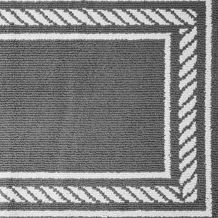 Nautica – Runner Rug | Indoor Runners for Hallways and Entry Rugs| Non-Slip and Non-Skid Entry and Kitchen Door Mat| Machine Washable Entryway Carpet Rugs |2'2" x 6'| Rope Border Dark Grey
