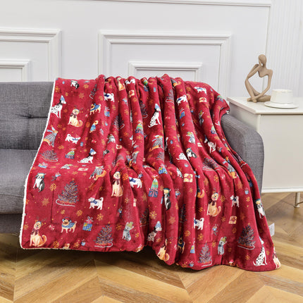 Elegant Comfort Reversible and Ultra-Plush Flannel Fleece-Winter Christmas Sherpa Throw- Lightweight Soft and Cozy-Holiday Decorative Throw, Perfect for Lounging, 50 x 60 inches, Winter Dogs