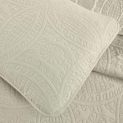 Chezmoi Collection 3 Piece Oversized Bedspread Coverlet Set, Ivory, Queen