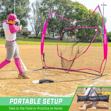 GoSports 7x7 ft Baseball & Softball Batting & Pitching Net with Strike Zone – Available in Team Colors - Pink