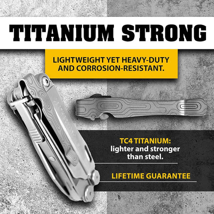 Donk! Pocket Clip for Leatherman Wave, Wave Plus+, Alpha, Surge & Charge AL, ALX, Ti, XTi - Titanium TC4 - Custom Designs - Quick Release - Extra Carry Options 'Norwegian Wood’