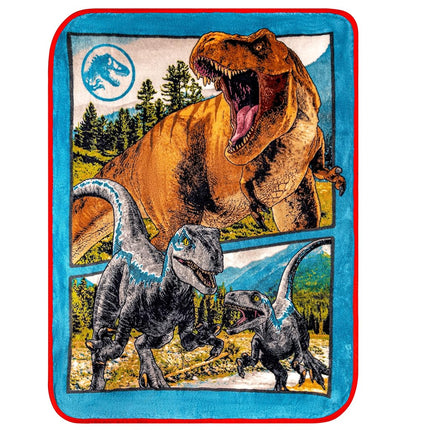 Franco Kids Bedding, Plaid Micro Raschel Ultra Doux, 117 cm x 152 cm, Jurassic World Dominion