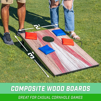 GoSports 3 x 2 ft Cornhole Board Set - Portable Outdoor Toss Game for Adults & Family - Includes Set of 8 Bean Bags with Built-in Storage - Rustic