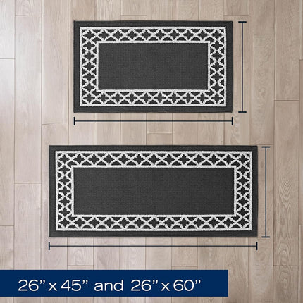 Nautica – Runner Rug 2 Piece Set | Indoor Runners for Hallways and Entry Rugs| Non-Skid Entry and Kitchen Door Mat| Machine Washable Carpet Rugs | 2'2" x 3'9" and 2'2" x 5' | Trellis Black