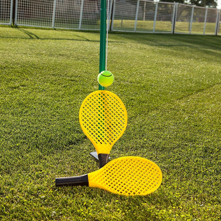 Champion Sports Tetherball Tennis: Swingball Outdoor Lawn Game for Kids, Adults, and Families - Backyard Tether Kit with Tennis Ball and Paddle Set