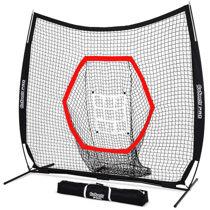 GoSports 7 ft x 7 ft PRO Baseball & Softball Practice Hitting & Pitching Net with Bow Type Frame, Carry Case and Strike Zone, Ultimate Training Net