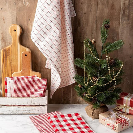 DII Cotton Woven Heavyweight Kitchen Dish Towels, Absorbent Washing Drying Everyday Cooking and Baking, Holiday Checks, Dishtowels 18 x 28 and Dishcloth 13 x 13