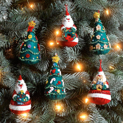 Bucilla Felt Applique 6 Piece Ornament Making Kit, Santa's Tree Treasures, Perfect for DIY Arts and Crafts, 89489E