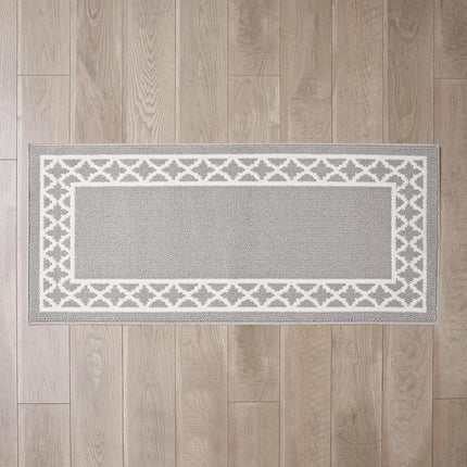 Nautica – Tufted Runner Rug | Collin Trellis Border Design | Modern Home Décor | Non-Slip| Machine Washable | Carpet for Entryway & Hallway | Measures 26” x 72” | Light Grey and White