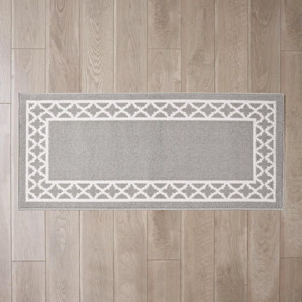 Nautica – Tufted Runner Rug | Collin Trellis Border Design | Modern Home Décor | Non-Slip| Machine Washable | Carpet for Entryway & Hallway | Measures 26” x 72” | Light Grey and White