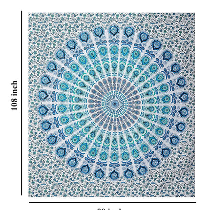 FURNISHFUL FINESSE Sky Blue Peacock Mandala Tapestry,228x272CM
