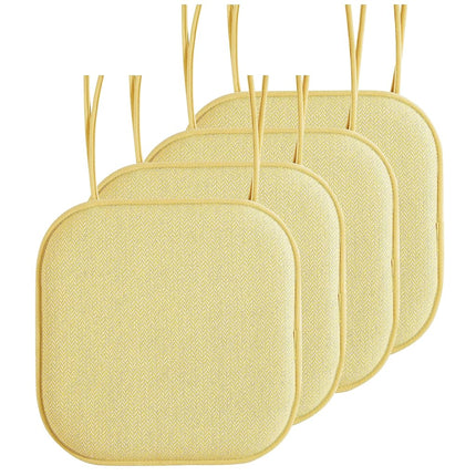 Elegant Comfort 4 Pack Chair Cushion Covers - Skid-Proof Rubber Backing - 16 x 16 Inch - Thick Dining Square Shape Seat Covers - Comfortable Textured Chair Pads with Ties - Chevron Pattern, Yellow