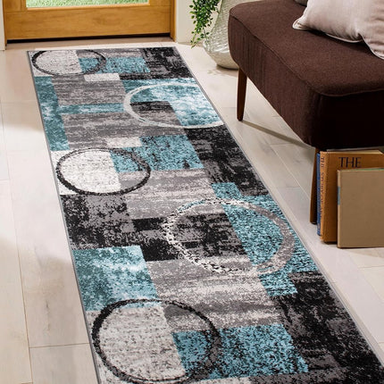 Rugshop Circle Design Contemporary Fade-Resistant Runner Rug Gray 2' x 10'