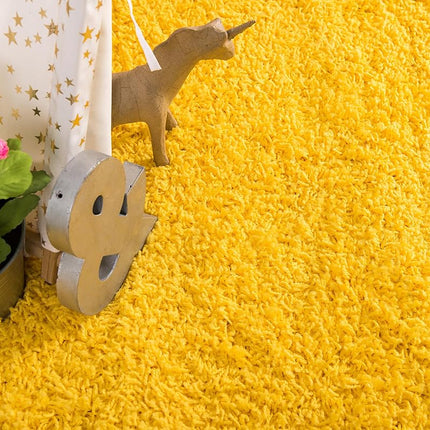 Unique Loom Solo Solid Shag Collection Modern Plush Tuscan Sun Yellow Runner (3' x 10')