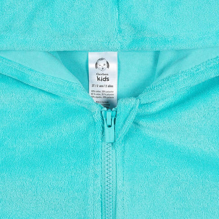 Gerber Bébé Filles Tout-Petit Sweat à Capuche Zippé Cache-Maillot Éponge, Aqua, 6-9 Mois