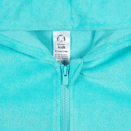 Gerber - Cache-maillot à capuchon zippé en tissu éponge pour tout-petits, fille, Aqua, 3T