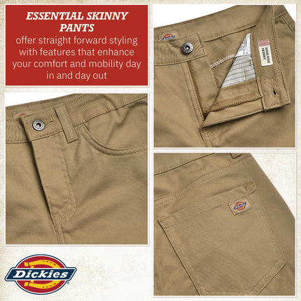 Dickies Womens Women's High Rise Skinny Twill Pants, Rinsed Desert Sand, 32
