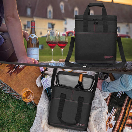 Premium Insulated 6 Bottle Wine Carrier Tote Bag | Travel Bag with Shoulder Strap and Padded Protection | Cooler Bag (Black)