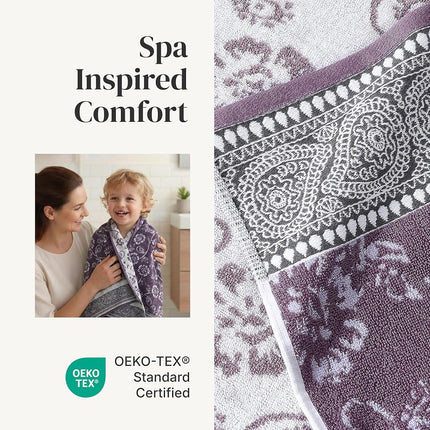 Modern Threads 6 Piece Set, 2 Bath Towels, 2 Hand Towels, 2 Washcloths Yarn Dyed Jacquard/Solid Towel Set Ophelia Orchid