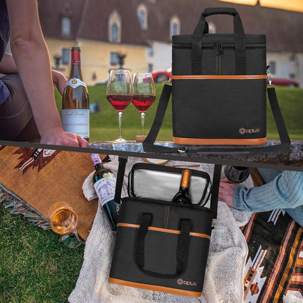 opux Wine Bag, 4 Bottle Wine Cooler Bag, Insulated Wine Tote Carrier for Travel Picnic BYOB, Leakproof Padded Portable Wine Bottle Bag for Wine Lovers Gift Women Men Christmas (Black), Brown, 6 Bottle