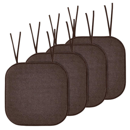 Elegant Comfort 4 Pack Chair Cushion Covers - Skid-Proof Rubber Backing - 16 x 16 Inch - Thick Dining Square Shape Seat Covers - Comfortable Textured Chair Pads with Ties - Honeycomb Pattern, Brown