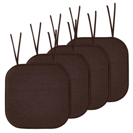 Elegant Comfort 4 Pack Chair Cushion Covers - Skid-Proof Rubber Backing - 16 x 16 Inch - Thick Dining Square Shape Seat Covers - Comfortable Textured Chair Pads with Ties - Honeycomb Pattern, Brown