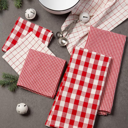 DII Cotton Woven Heavyweight Kitchen Dish Towels, Absorbent Washing Drying Everyday Cooking and Baking, Holiday Checks, Dishtowels 18 x 28 and Dishcloth 13 x 13