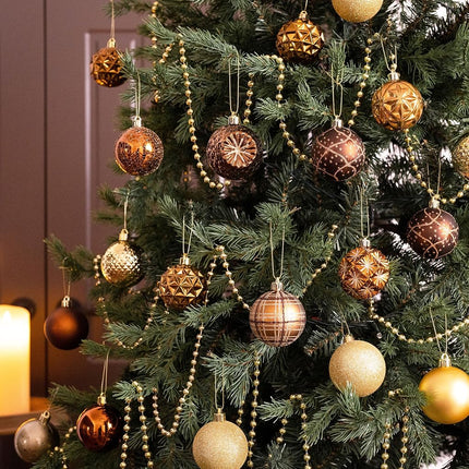 Valery Madelyn Ornaments for Christmas Trees, 16ct Bronze Copper Brown Gold Shatterproof Christmas Tree Decorations, 2.36 Inches Luxury Hanging Ball Ornaments for Xmas Holiday Party