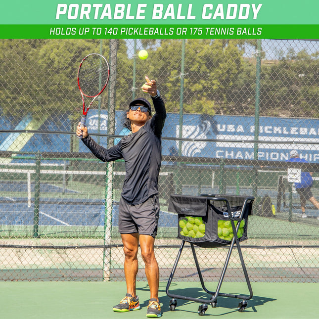GoSports Ball Caddy with Wheels - Portable Cart Holds 140 Pickleballs or 175 Tennis Balls