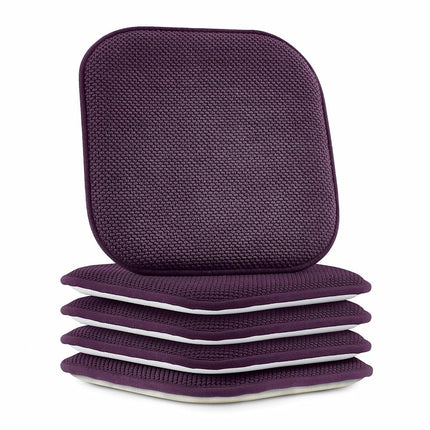 Elegant Comfort 4 Pack Chair Cushion Covers - Skid-Proof Rubber Backing - 16 x 16 Inch - Thick Dining Square Shape Seat Covers - Comfortable Textured Chair Pads with Ties - Honeycomb Pattern, Purple