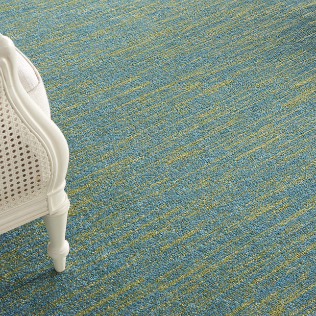 Nourison Essentials Indoor/Outdoor Blue Green 9' x 12' Area Rug, Easy Cleaning, Non Shedding, Multi-purpose, Machine Made, Polypropylene, Rectangular, 12' x 9'