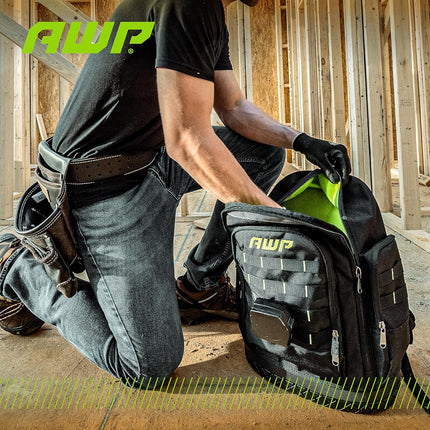 AWP Extreme Tool Backpack, Heavy-Duty Tool Bag with Padded Shoulder, Back, and Waist Straps, Water-Resistant Construction Black