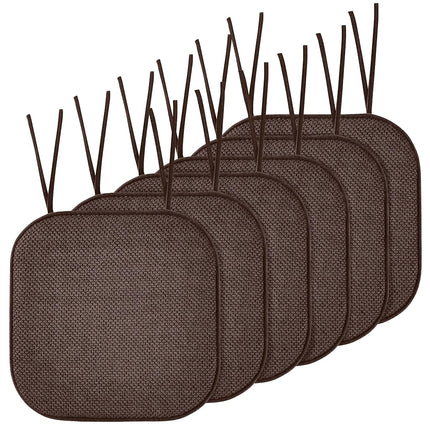 Elegant Comfort 6 Pack Chair Cushion Covers - Skid-Proof Rubber Backing - 16 x 16 Inch - Thick Dining Square Shape Seat Covers - Comfortable Textured Chair Pads with Ties - Honeycomb Pattern, Brown